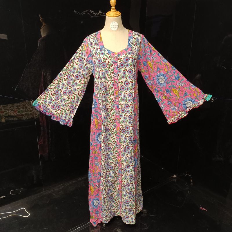 S/M Nura Printed Cotton Dress 57" Long Jalabiya