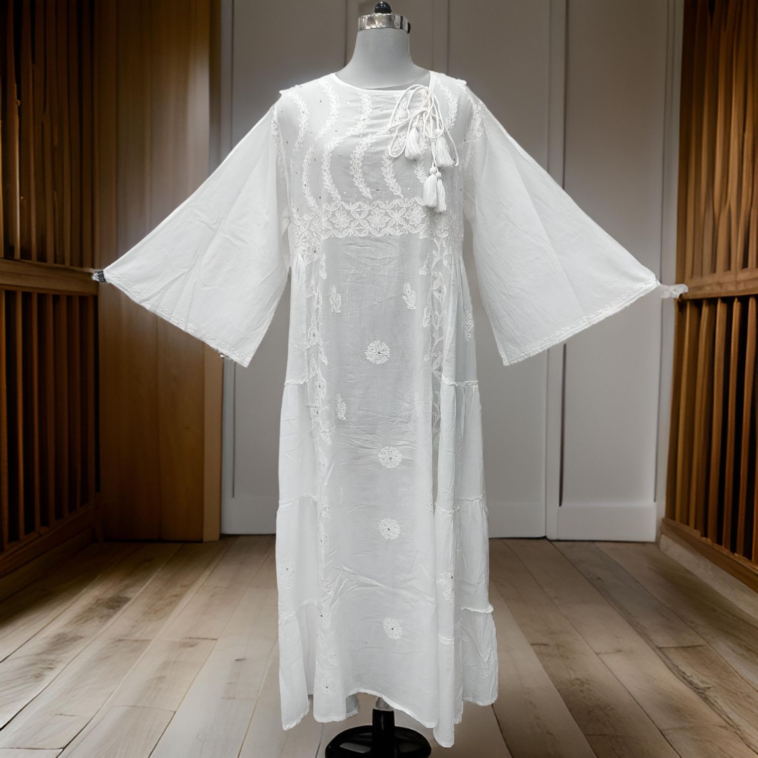 2XL/3XL Cindrella Embroidery Cotton Dress 57" Long Jalabiya