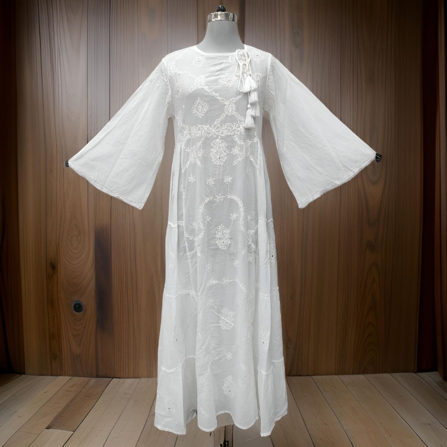 S/M Cindrella Embroidery Cotton Dress 57" Long Jalabiya