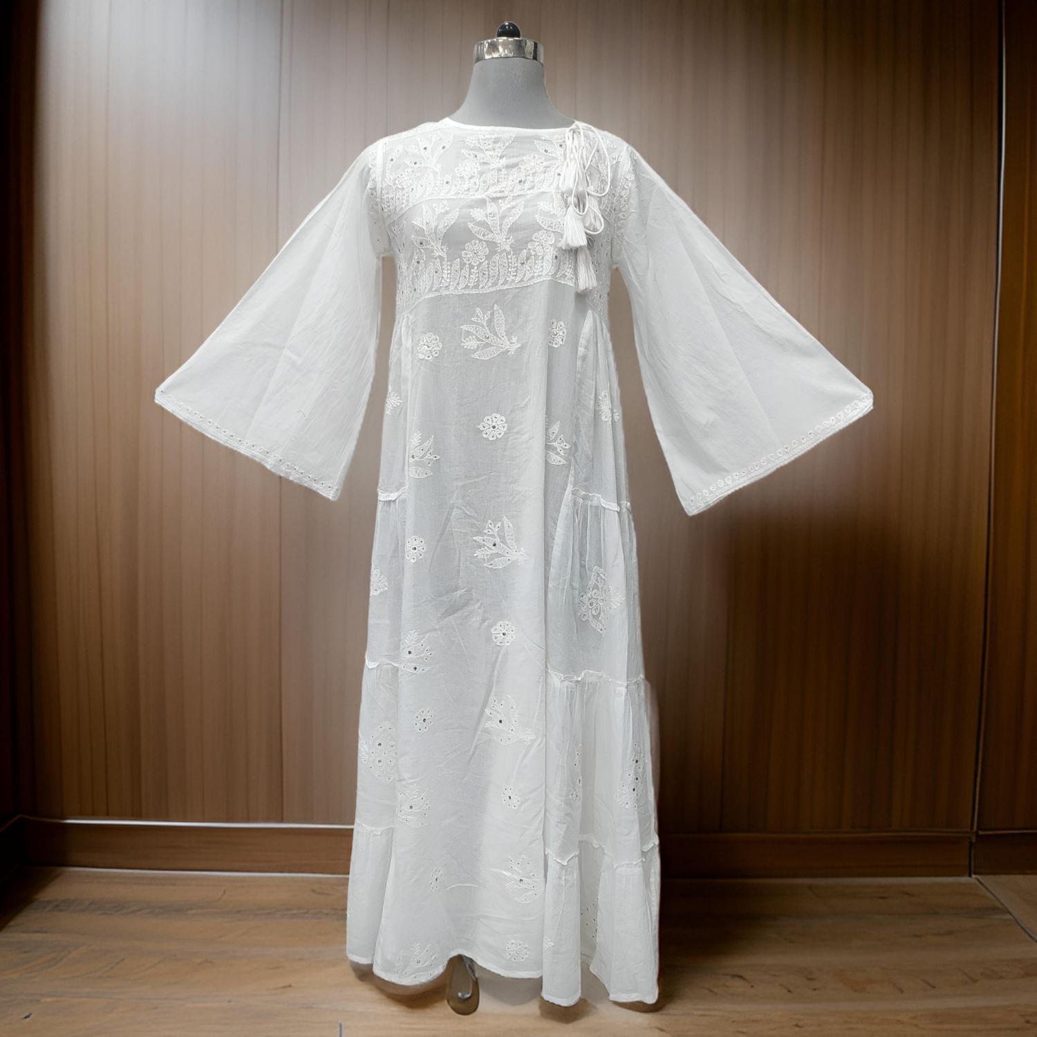 XS/S Cindrella Embroidery Cotton Dress 54" Long Jalabiya