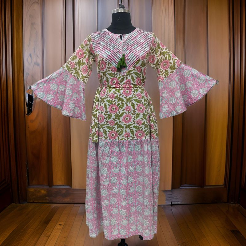 2XL/3XL Adn Printed Cotton Dress 57" Long Jalabiya