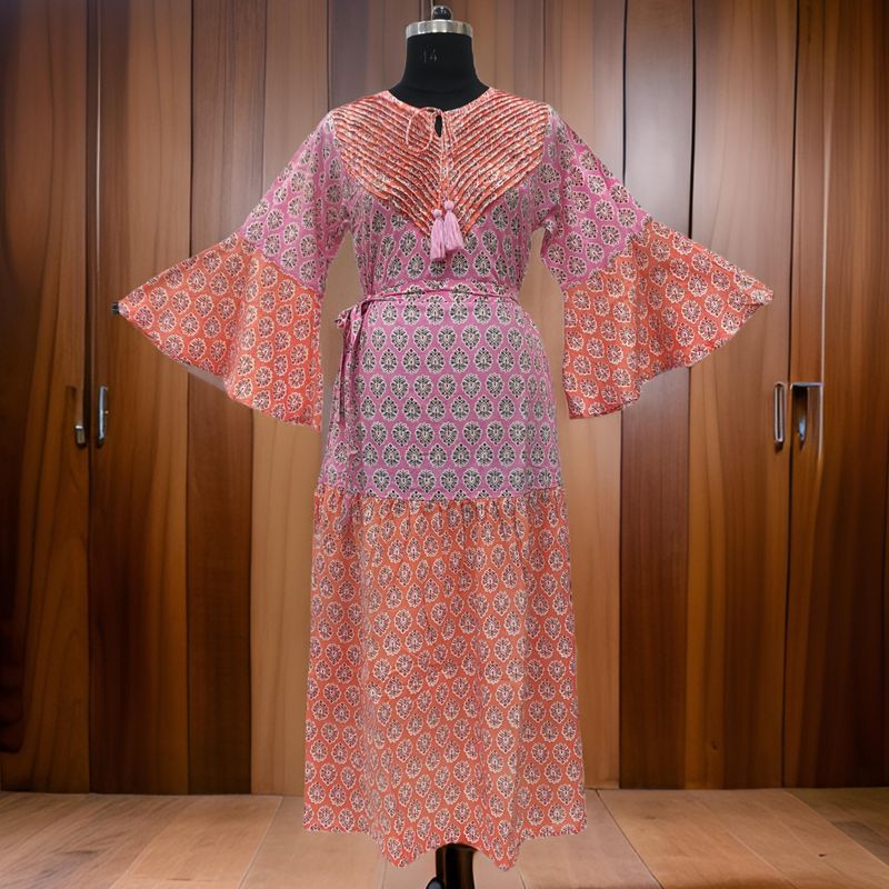 L/XL Adn Printed Cotton Dress 57" Long Jalabiya