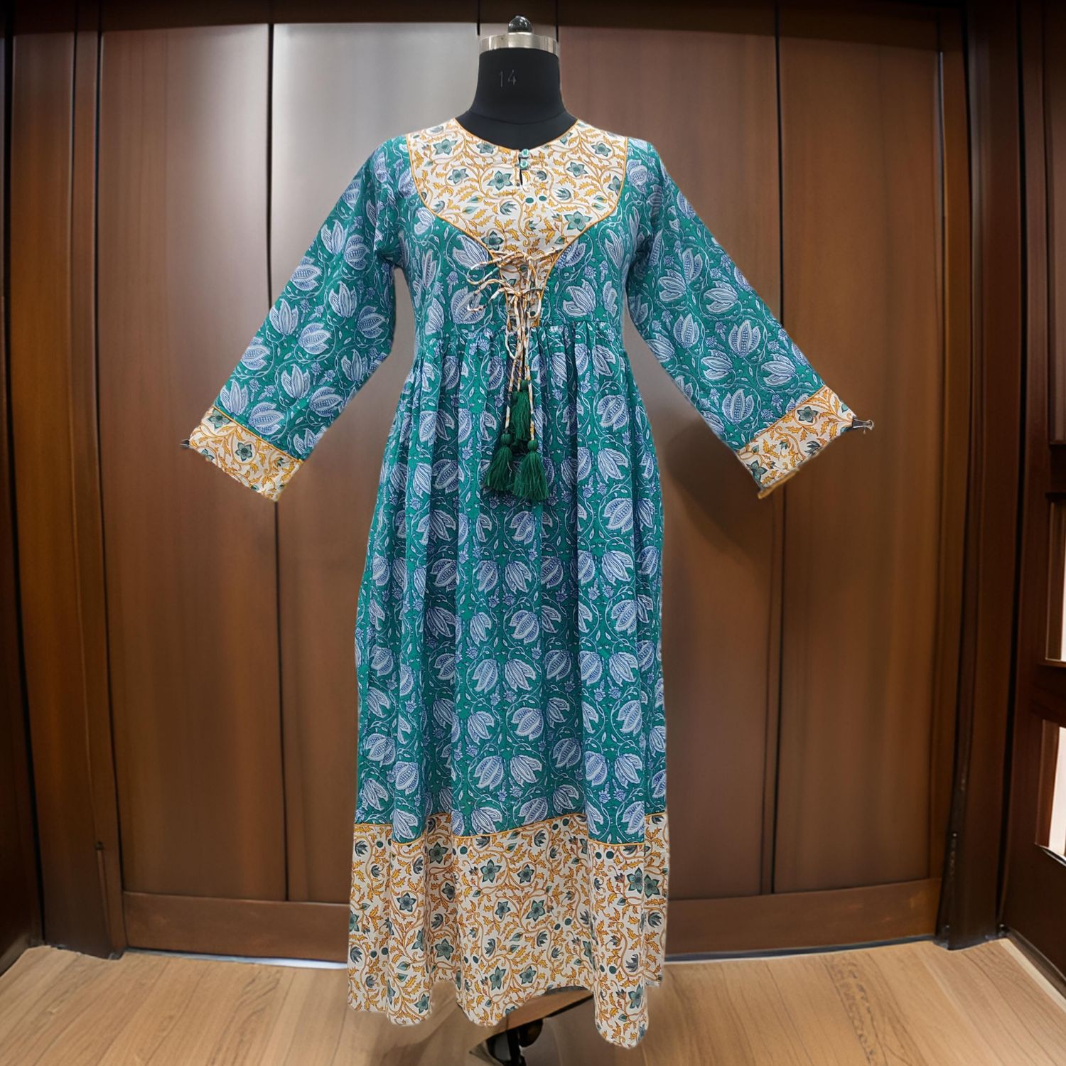 L/XL Zaria Printed Cotton Dress 57"Long Jalabiya