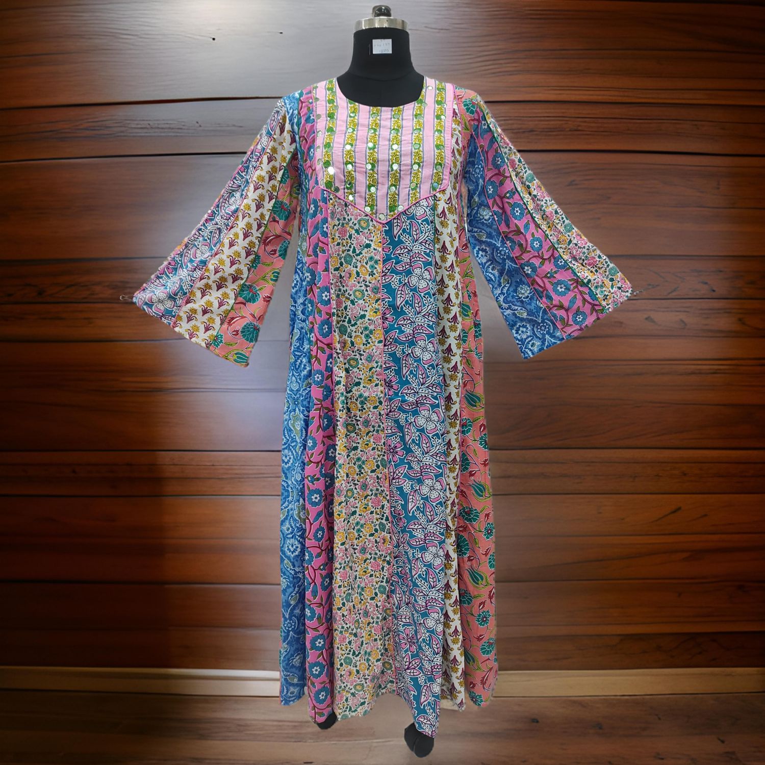 S/M Malaysia Printed Cotton Dress 57" Long Jalabiya