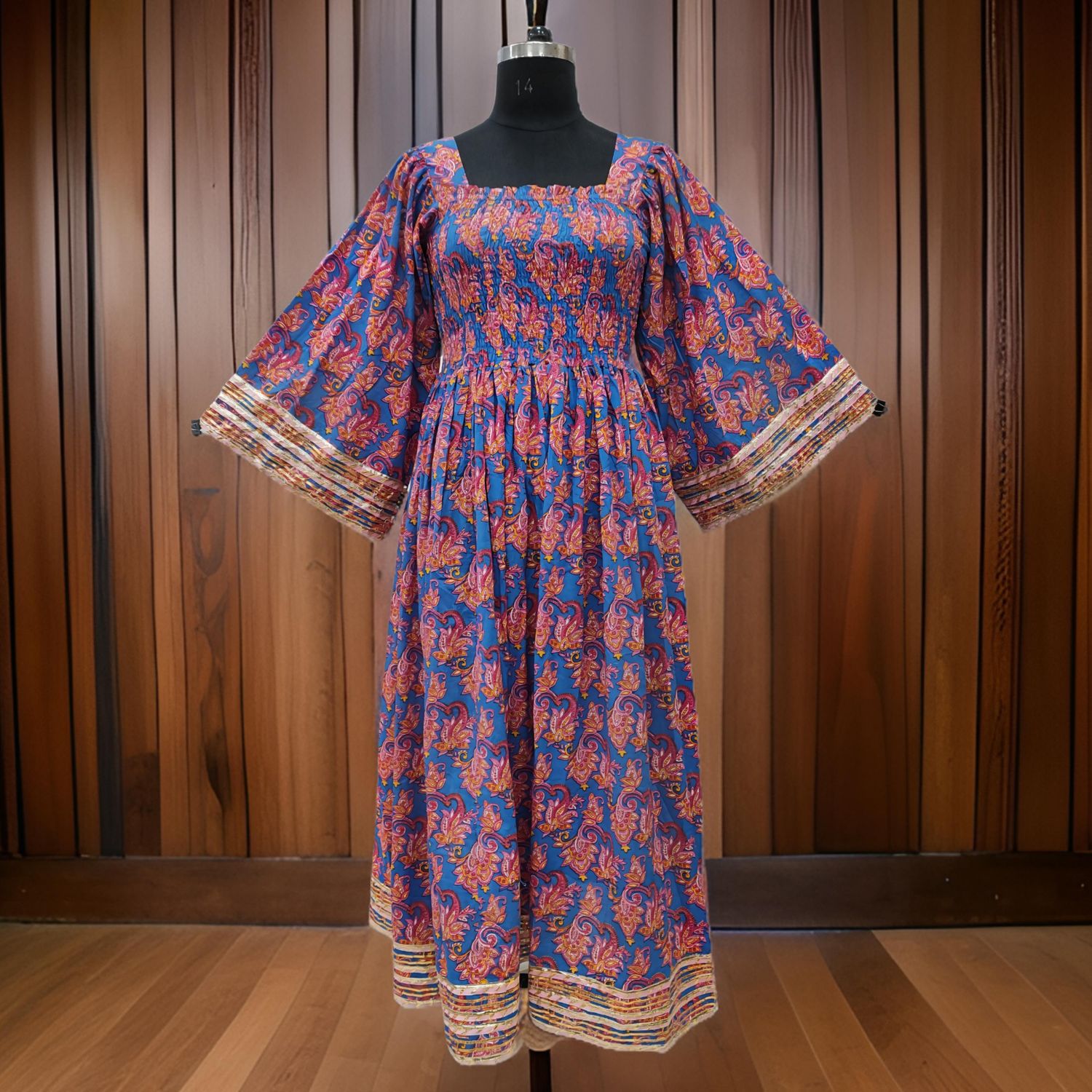 2XL/3XL Elzina Printed Cotton Dress 57" Long Jalabiya