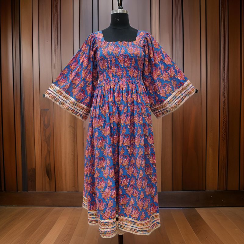 2XL/3XL Elzina Printed Cotton Dress 57" Long Jalabiya