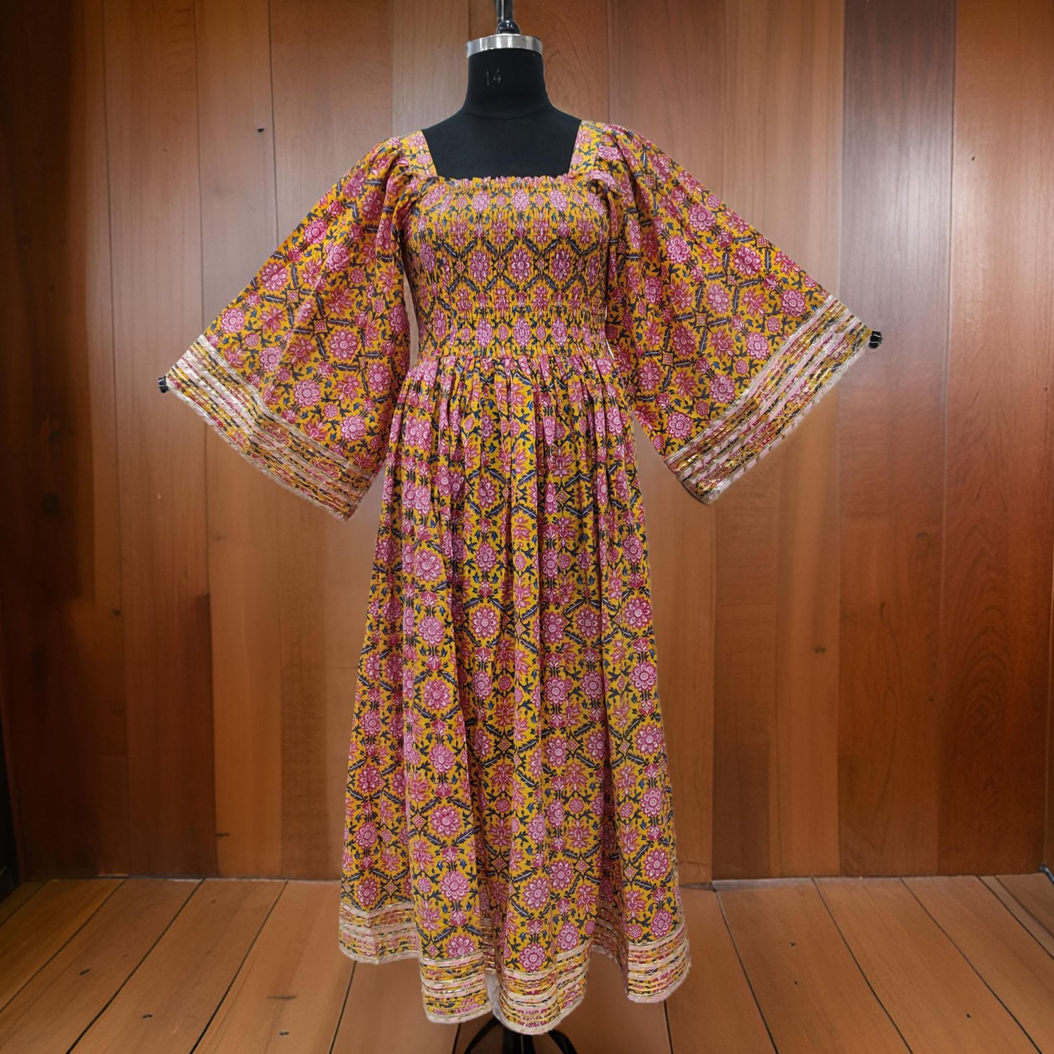 L/XL Elzina Printed Cotton Dress 57" Long Jalabiya