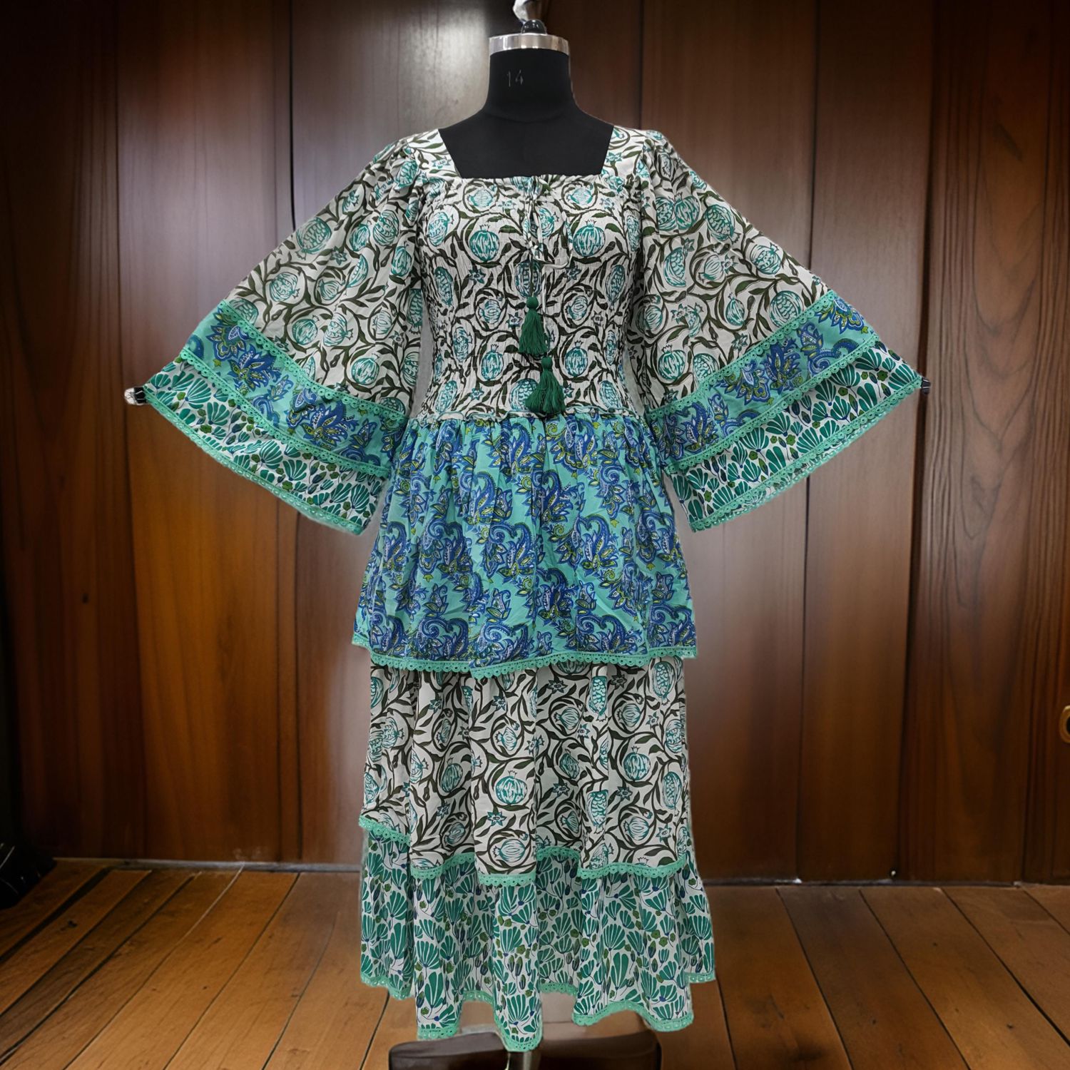 S/M Rahima Printed Cotton Dress 57" Long Jalabiya