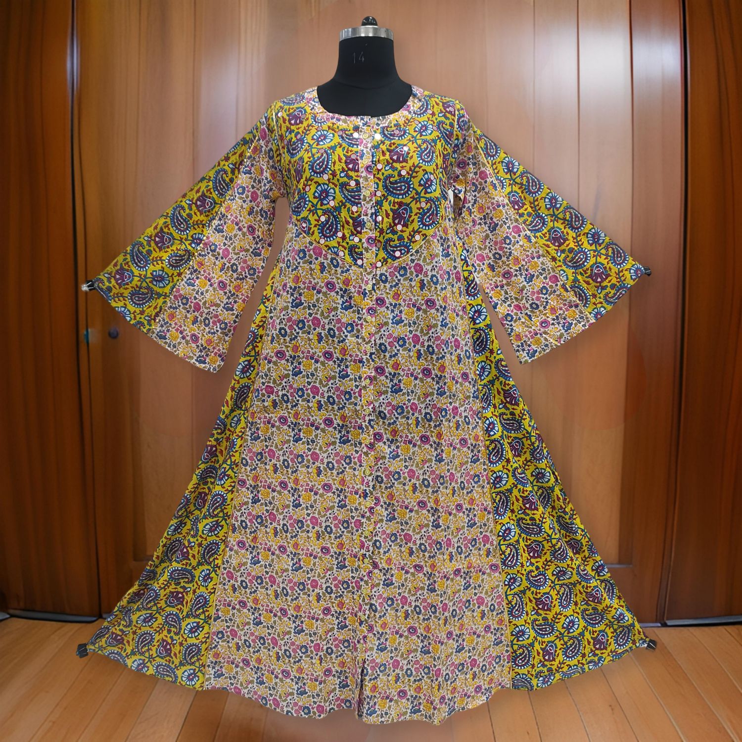 S/M Lotus Printed Cotton Dress 57" Long Jalabiya