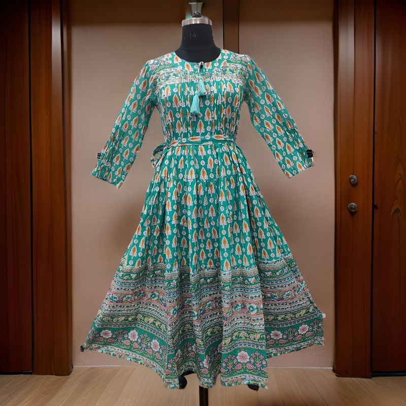 2XL/3XL Abia Green Cotton Dress 57" Long Jalabiya