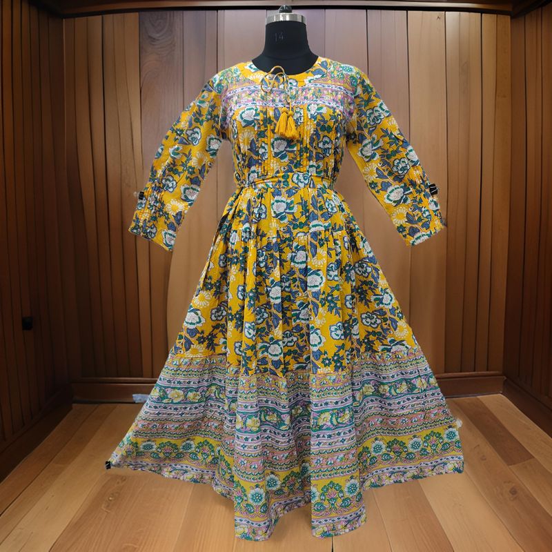 2XL/3XL Abia Yellow Cotton Dress 57" Long Jalabiya