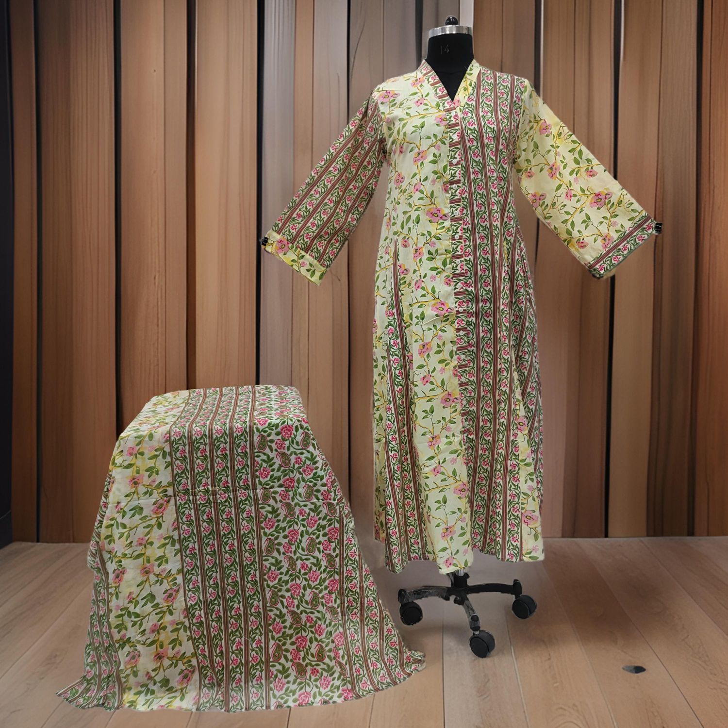 S/M Ayana Printed Cotton Dress 57" Long Jalabiya With Sheila