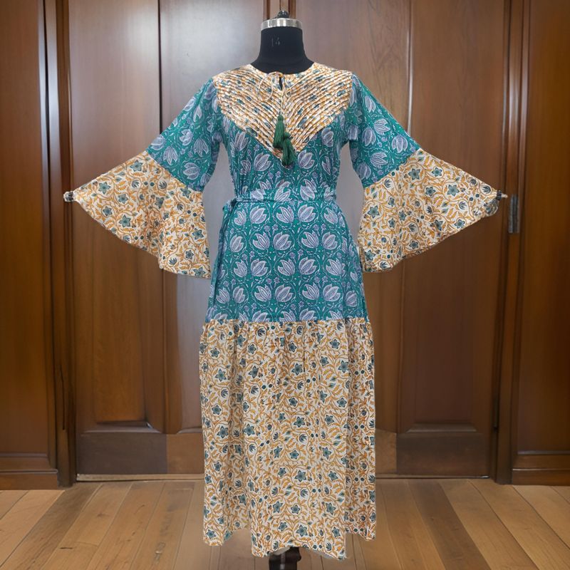 XS/S Adn Printed Cotton Dress 54" Long Jalabiya