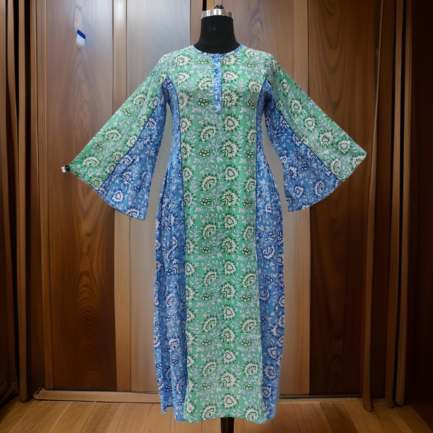 L/XL Mahdis Printed Cotton Dress 57" Long Jalabiya