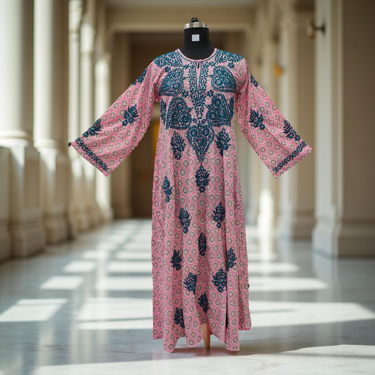 S/M Fahar Embroidery Printed Cotton Dress 57" Long Jalabiya