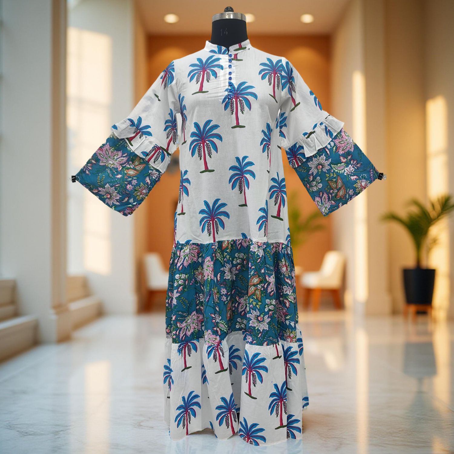 2XL/3XL Nayra Printed Cotton Dress 57" Long Jalabiya