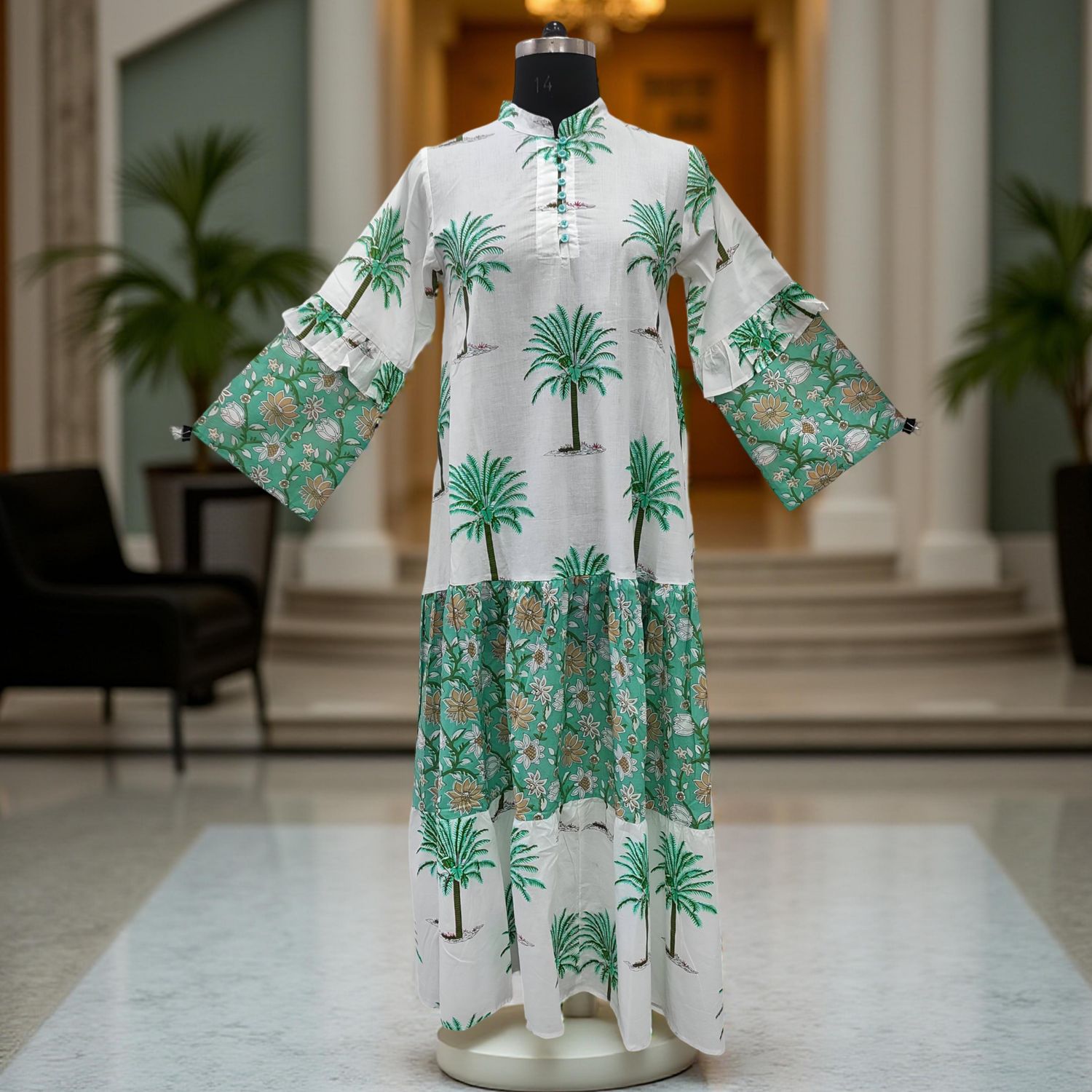 L/XL Nayra Printed Cotton Dress 57" Long Jalabiya