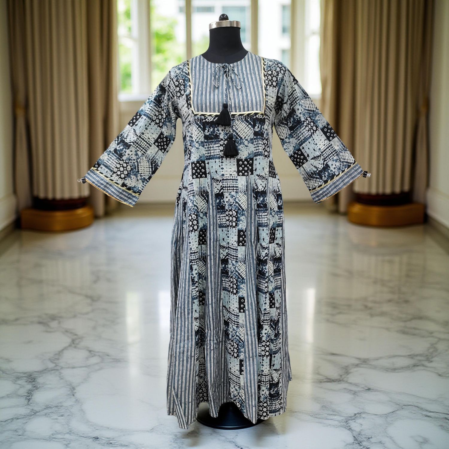 L/XL Anaya Printed Cotton Dress 57"Long Jalabiya