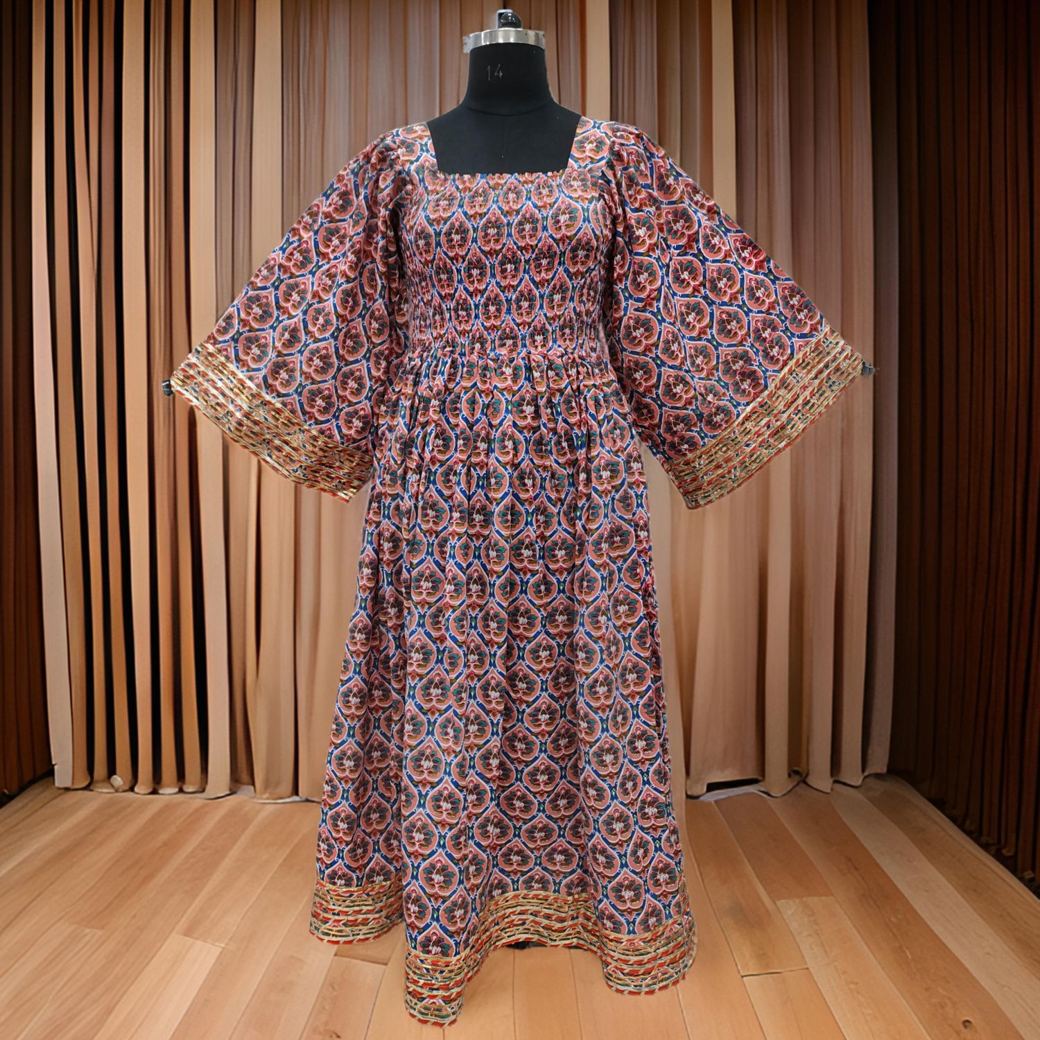 S/M Elzina Printed Cotton Dress 57" Long Jalabiya