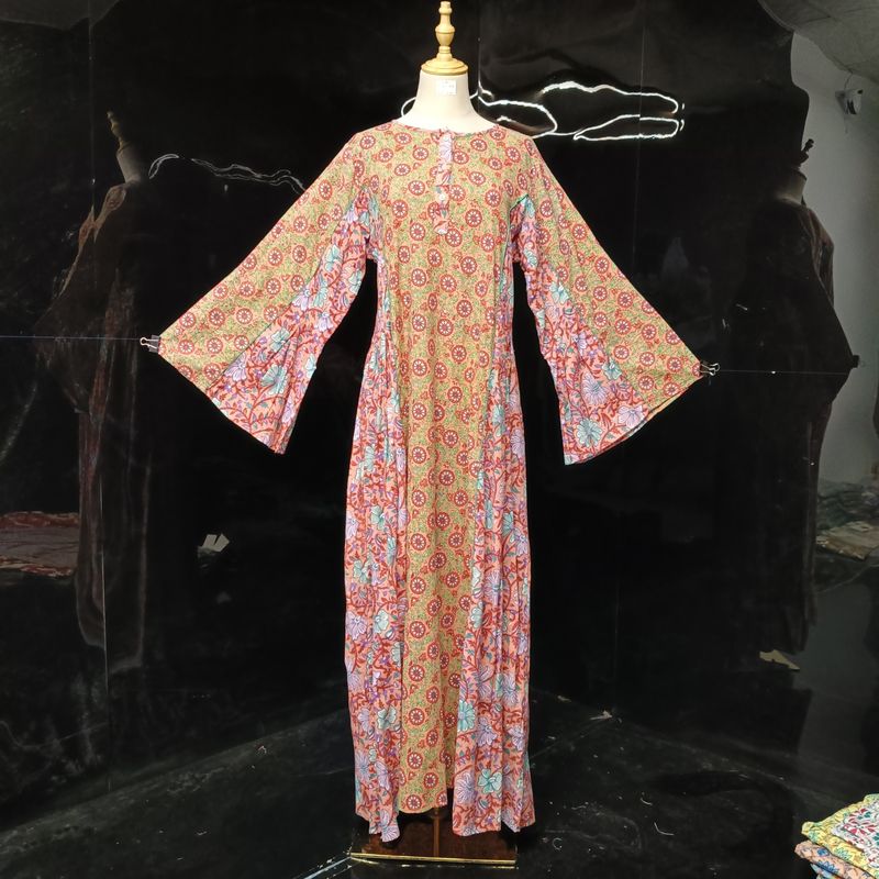 S/M Mahdis Printed Cotton Dress 57" Long Jalabiya