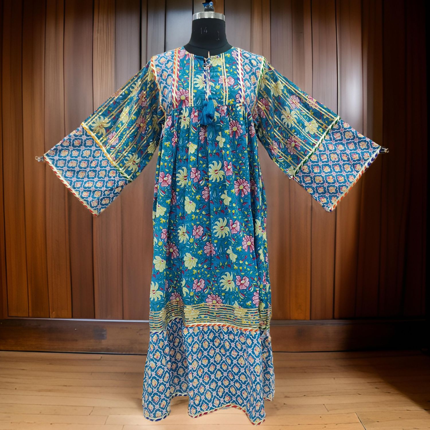 S/M Ebrah Printed Cotton Dress 57" Long Jalabiya