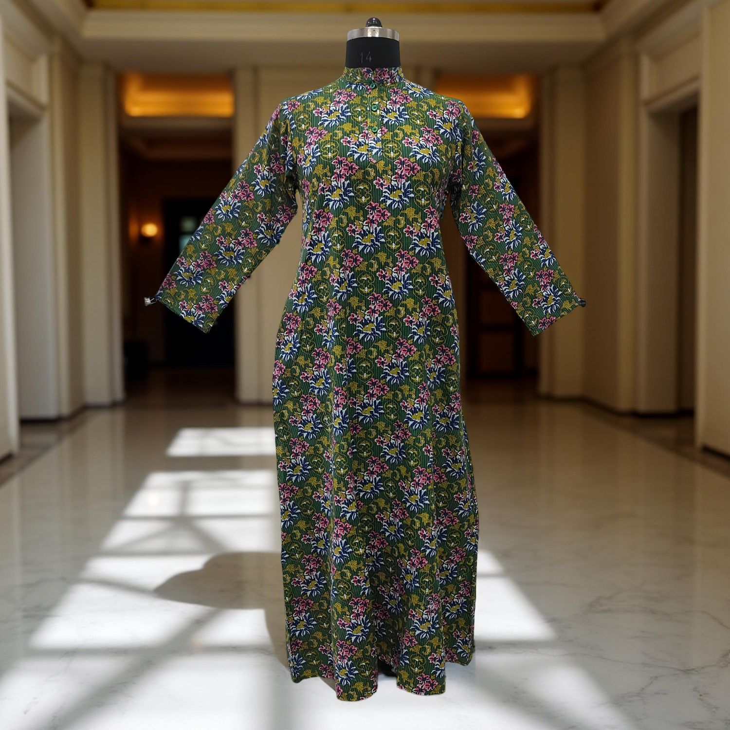 S-M Aya Printed Cotton Dress 57" Long Jalabiya