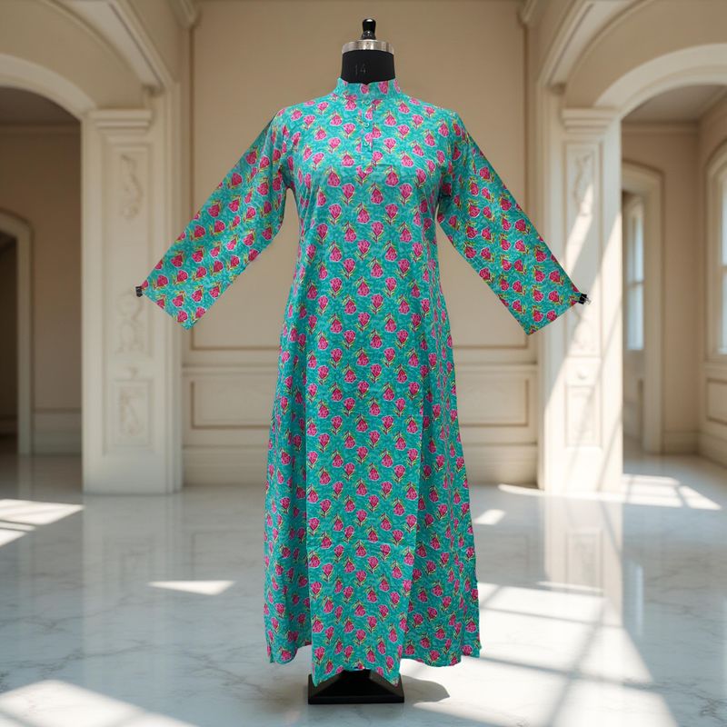 S-M Aya Printed Cotton Dress 57" Long Jalabiya