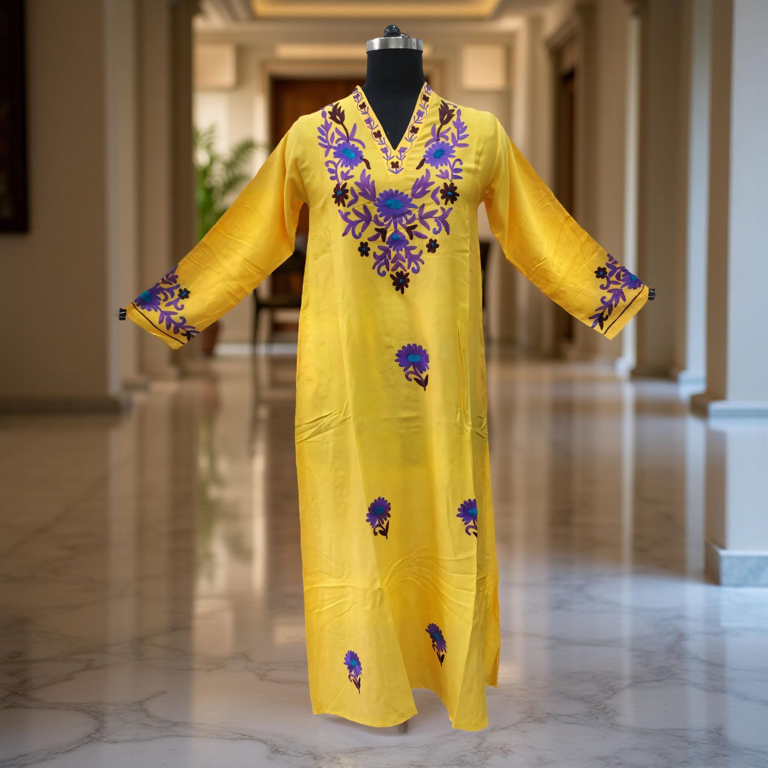 S/M Teena Embroidery Printed Cotton Dress 55" Long Jalabiya