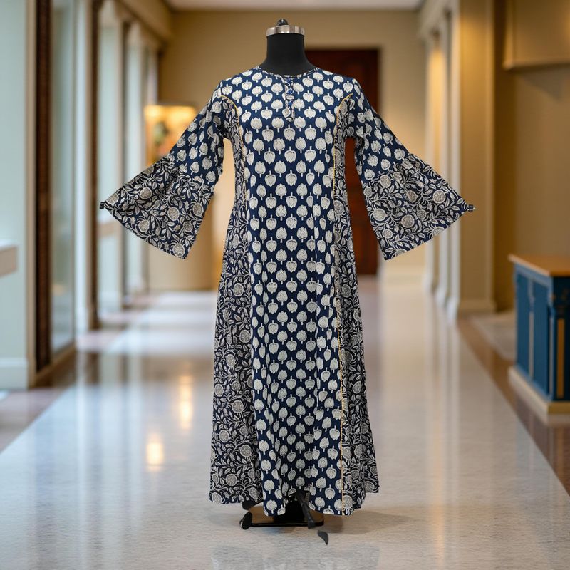 10-11 Year Marry Printed Cotton Girls Dress 46" Long Jalabiya