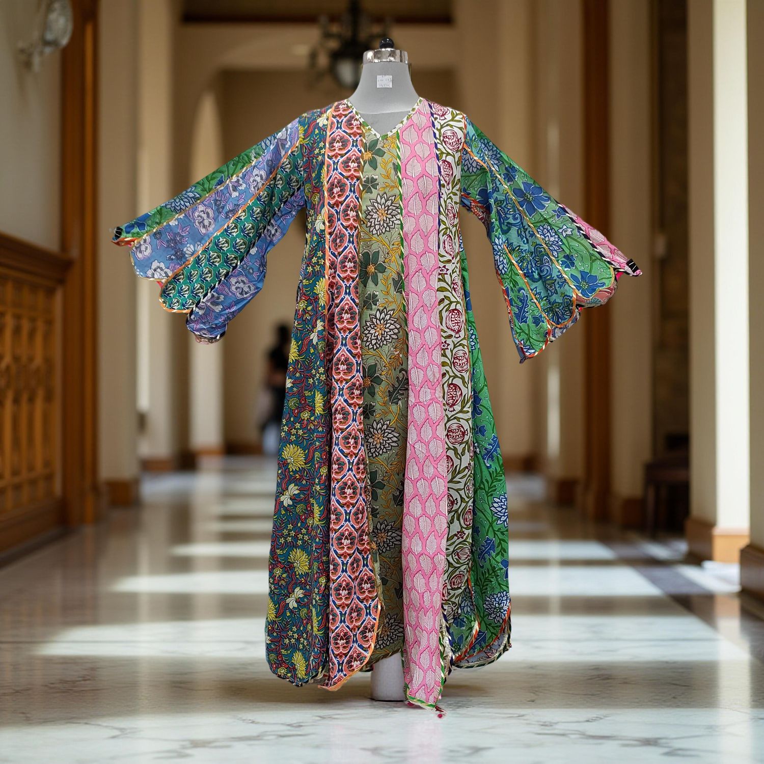 S/M Meher Multi Printed Cotton Dress 57" Long Jalabiya