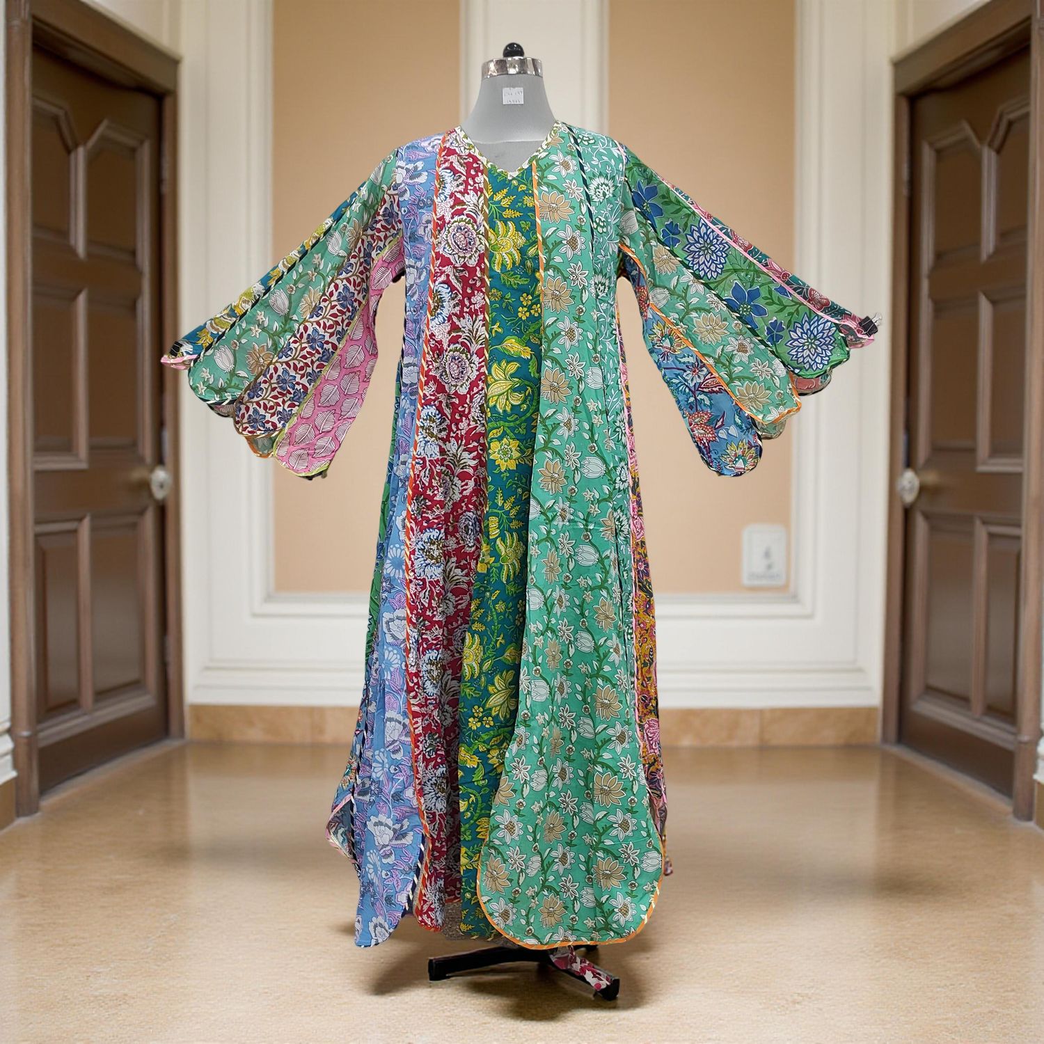 S/M Meher Multi Printed Cotton Dress 57" Long Jalabiya