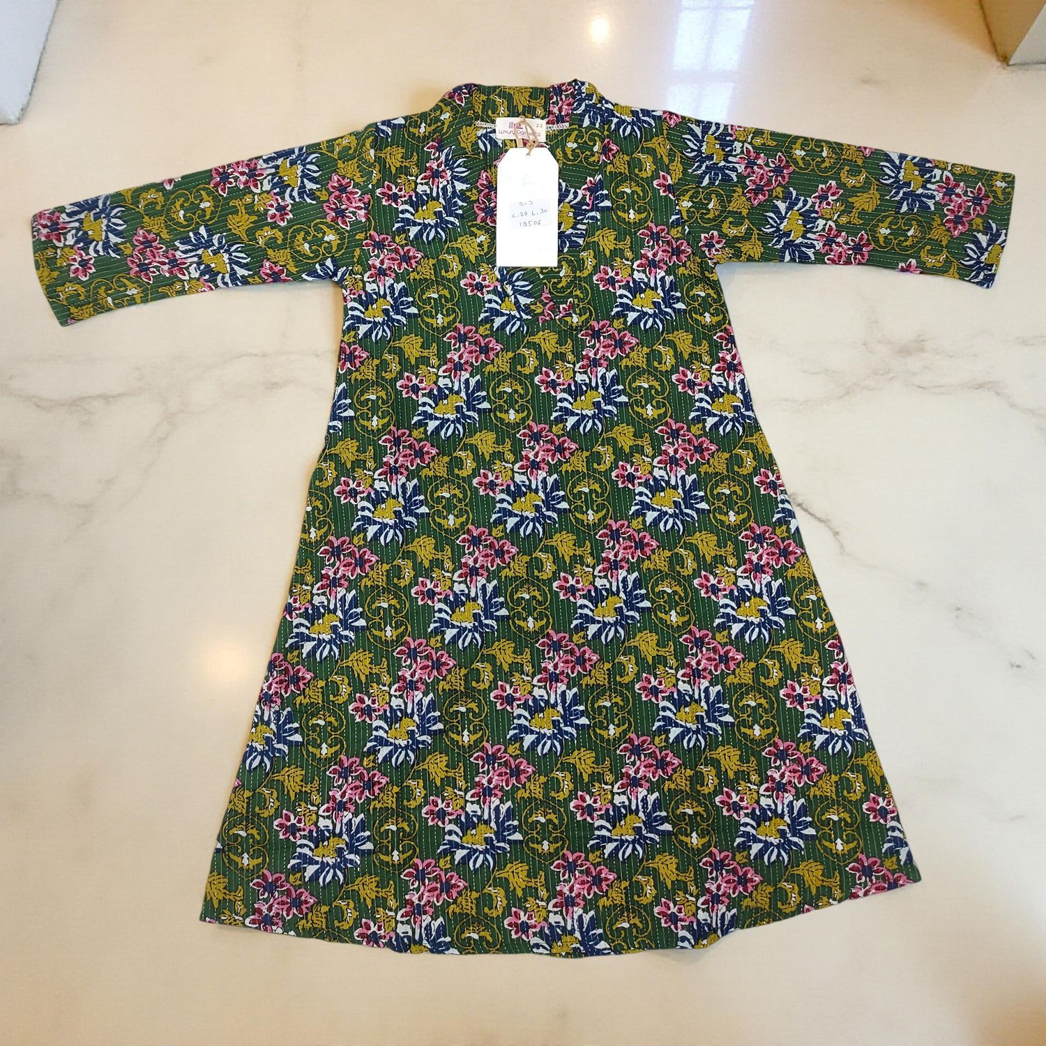 2-3 Year Teena Printed Cotton Girls Dress 30" Long Jalabiya