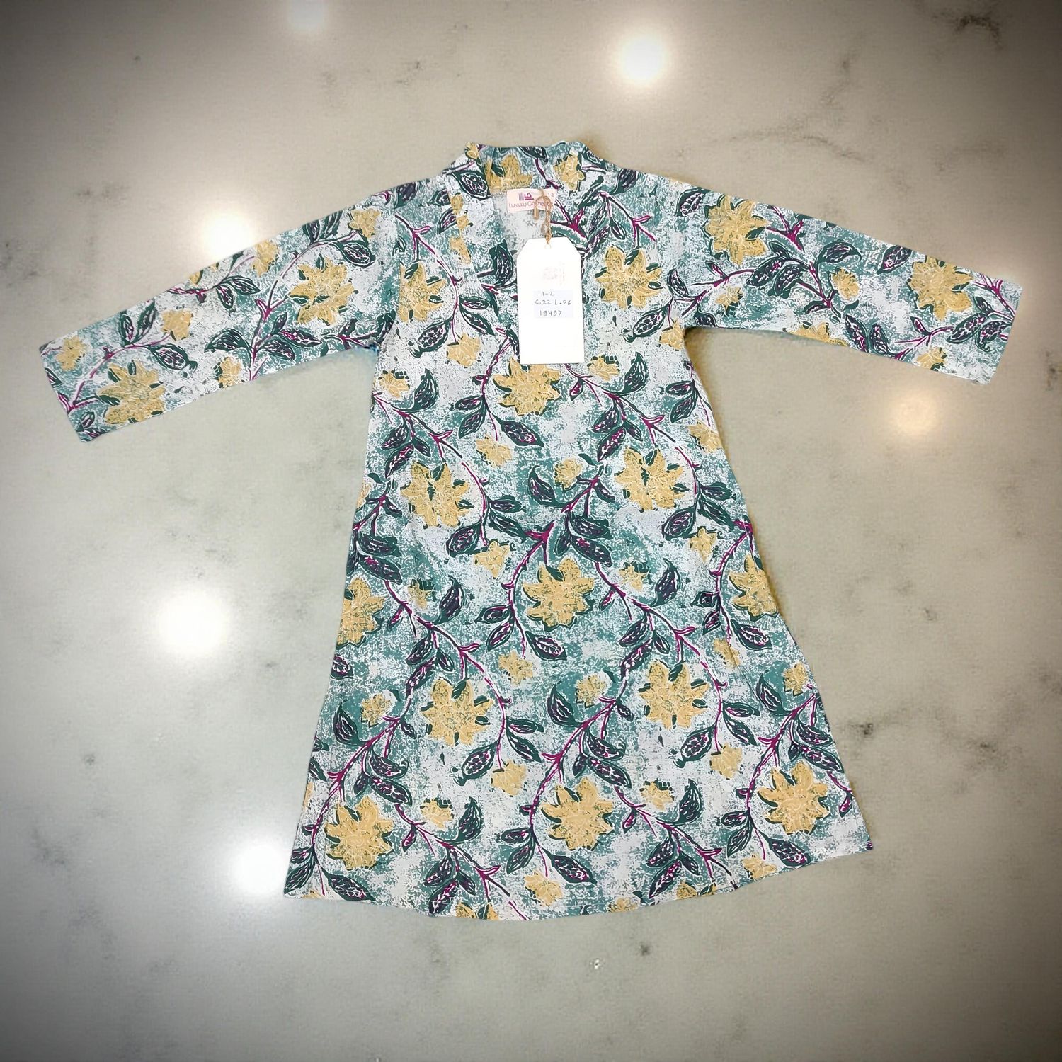 1-2 Year Teena Printed Cotton Girls Dress 24" Long Jalabiya