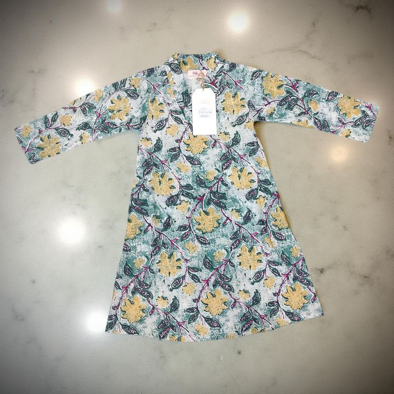 1-2 Year Teena Printed Cotton Girls Dress 24" Long Jalabiya