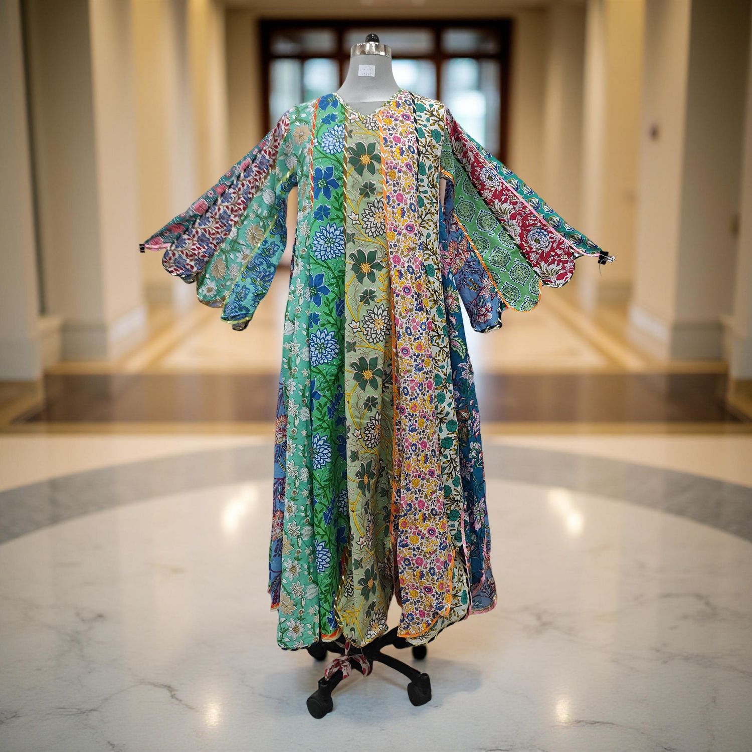 S/M Meher Multi Printed Cotton Dress 57" Long Jalabiya