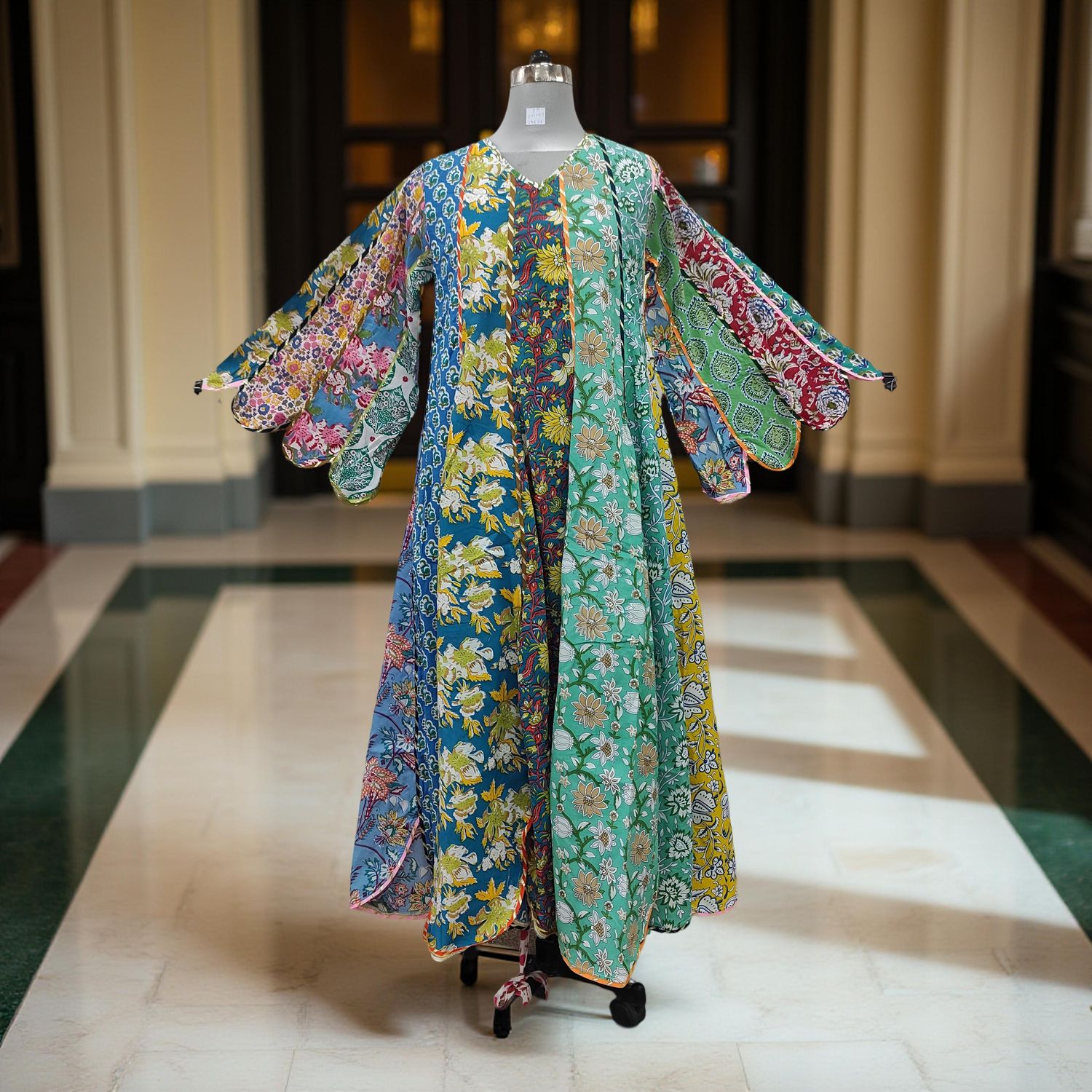 S/M Meher Multi Printed Cotton Dress 57" Long Jalabiya