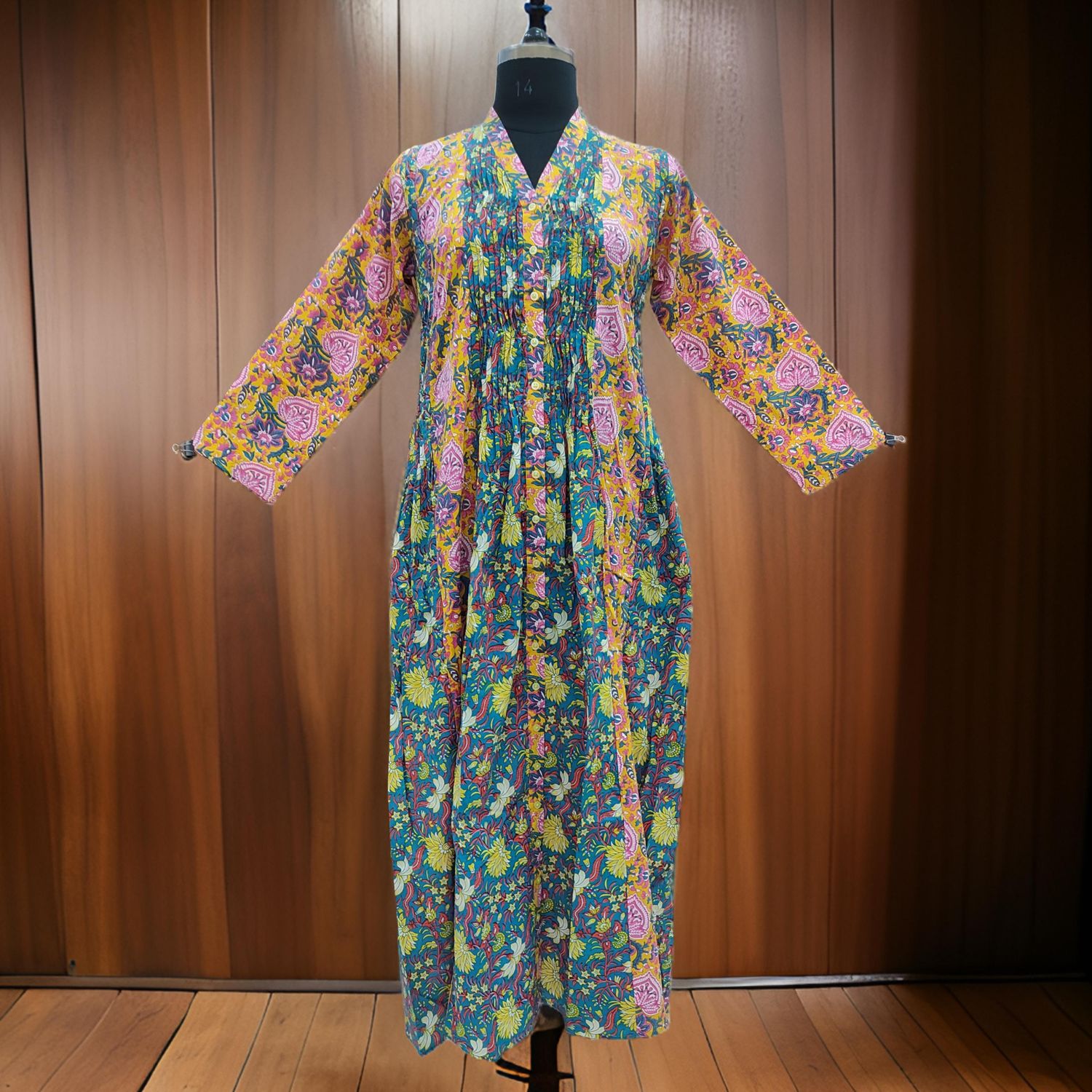 2XL/3XL Blue Aqila Printed Cotton Dress 57" Long Jalabiya