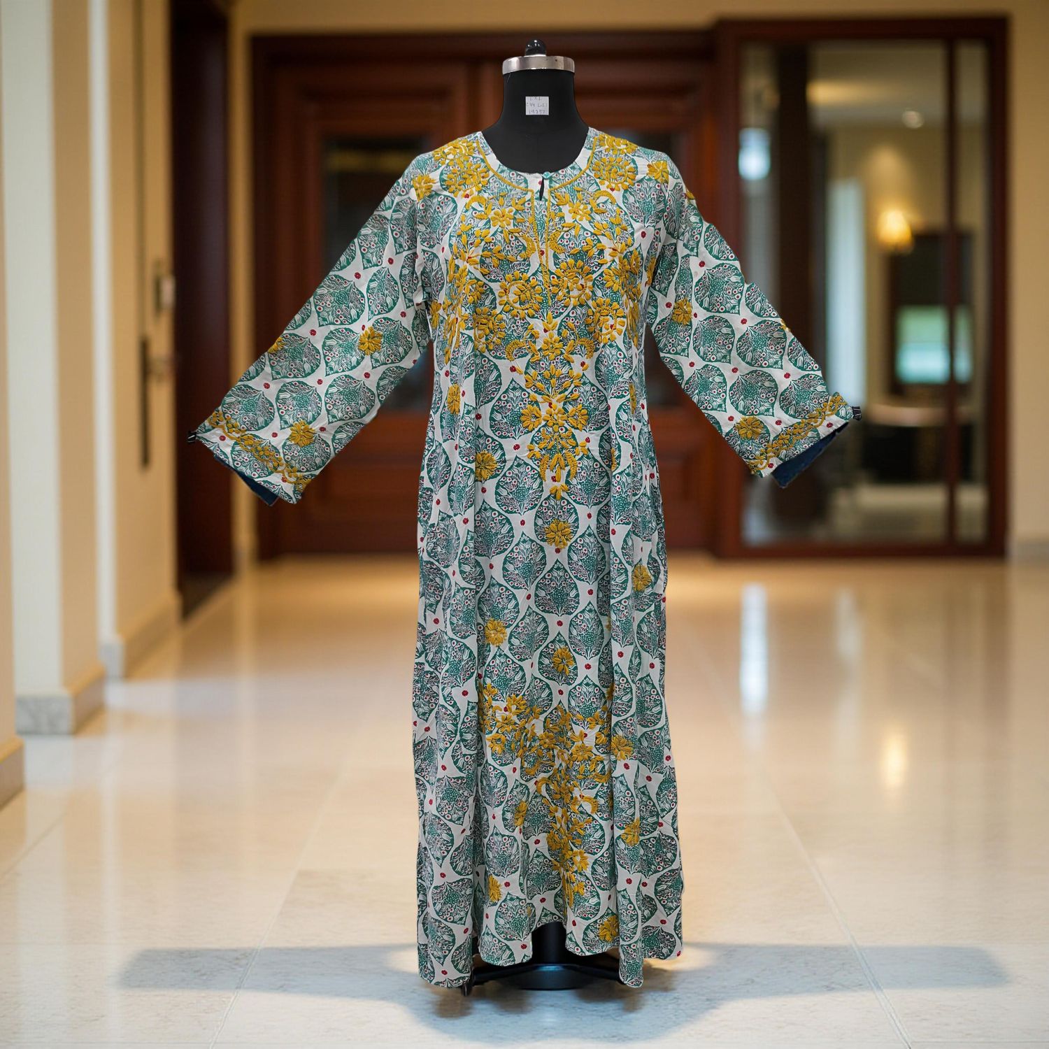 L/XL Fahar Embroidery Printed Cotton Dress 57" Long Jalabiya