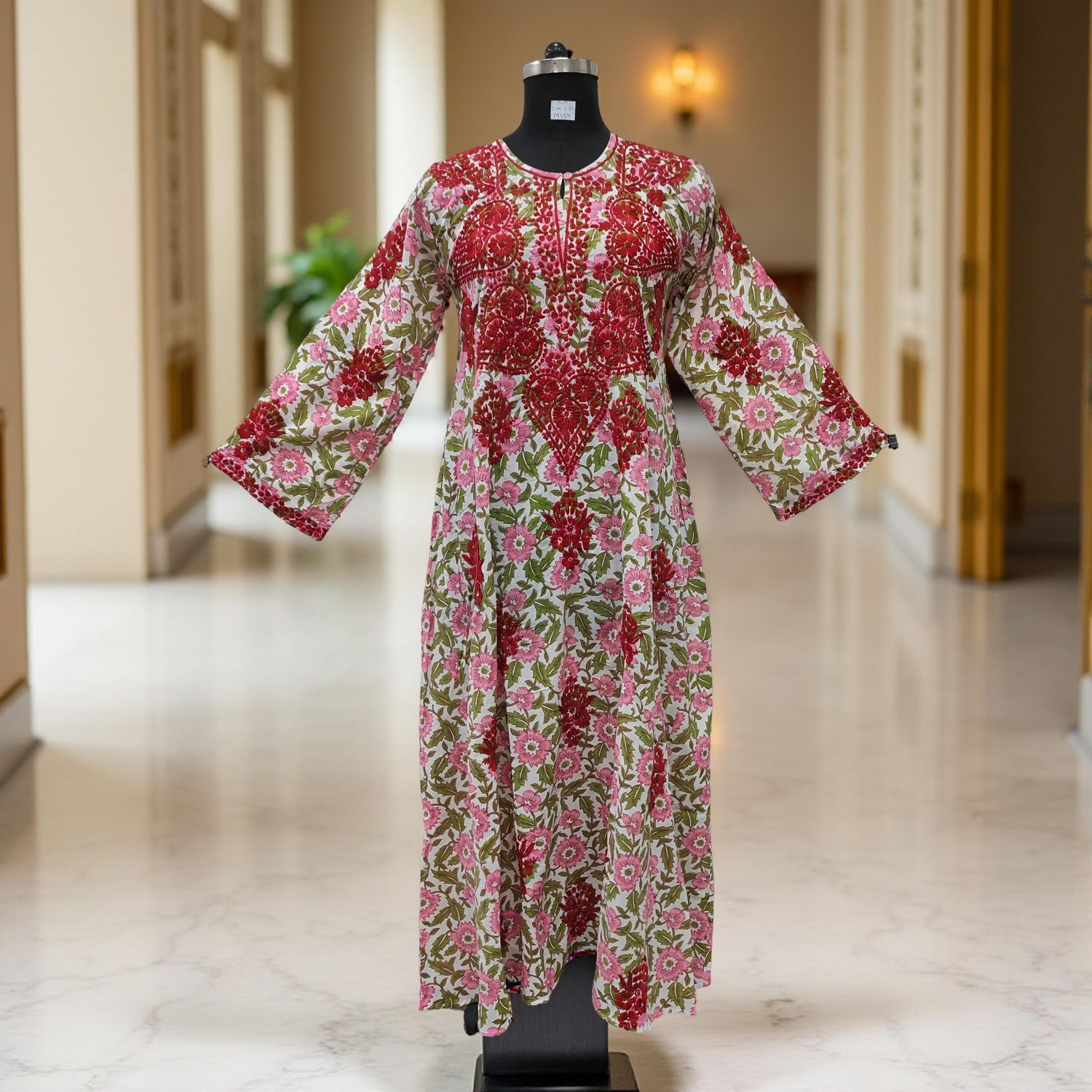 S/M Fahar Embroidery Printed Cotton Dress 57" Long Jalabiya