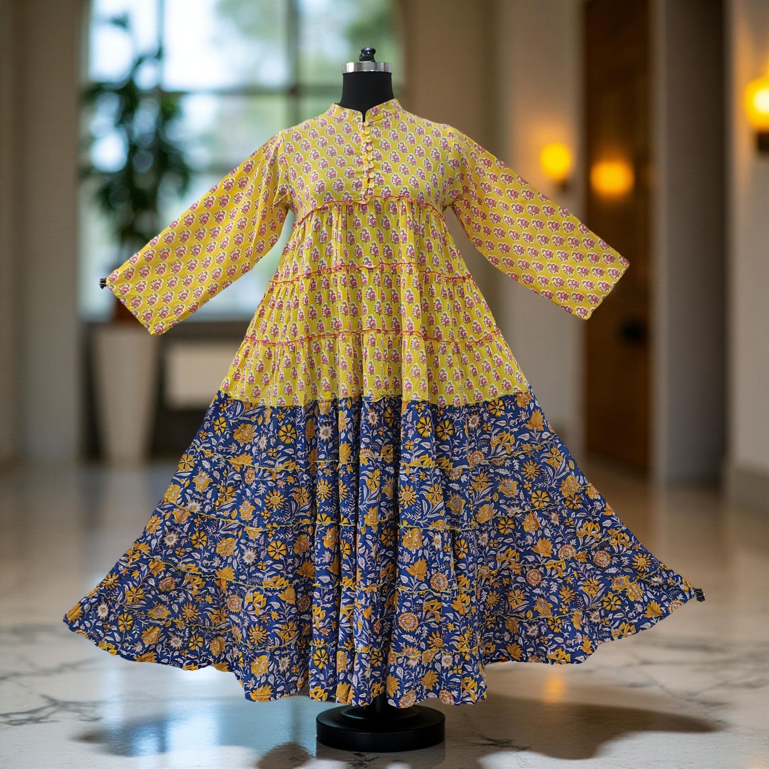 L/XL Maha Printed Cotton Dress 57"Long Jalabiya