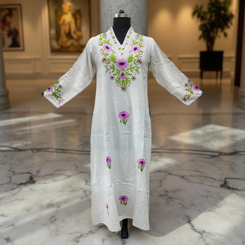 S/M Teena Embroidery Printed Cotton Dress 55" Long Jalabiya