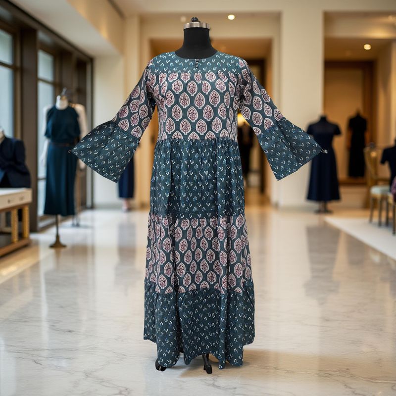 S/M Moon Printed Cotton Dress 57" Long Jalabiya