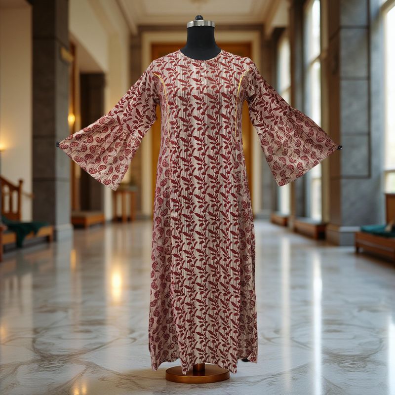 10-11 Year Marry Printed Cotton Girls Dress 46" Long Jalabiya