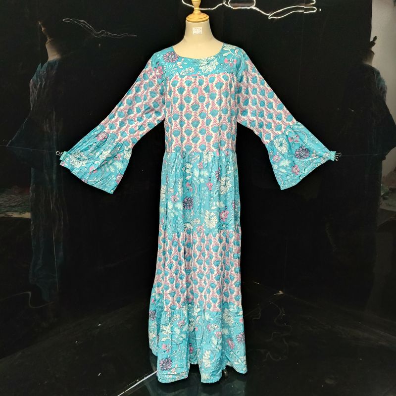 L/XL Moon Printed Cotton Dress 57" Long Jalabiya