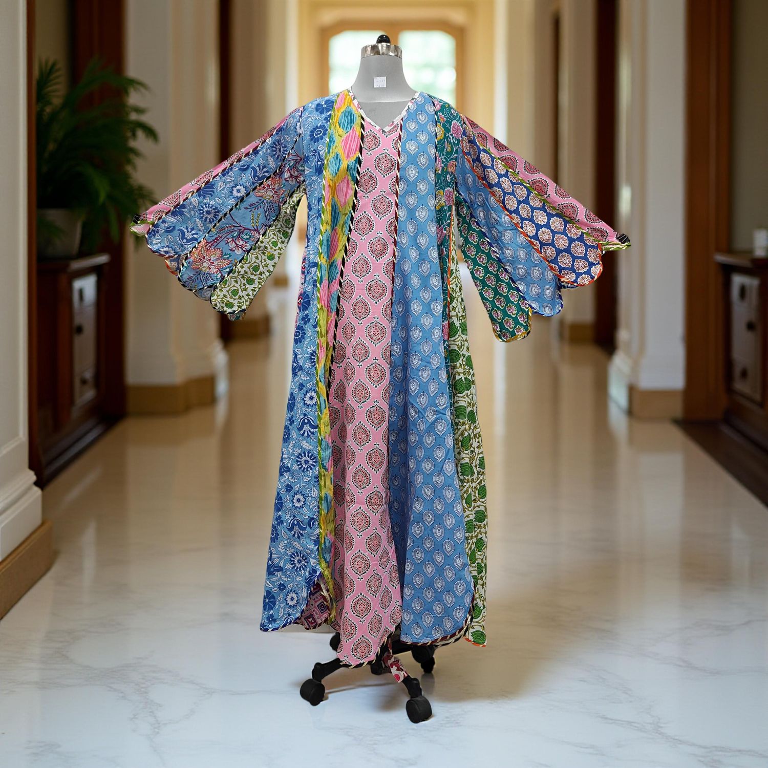 L-XL Meher Multi Printed Cotton Dress 57" Long Jalabiya