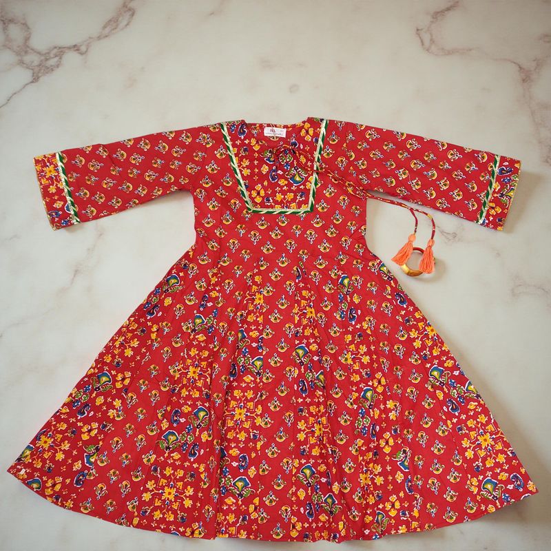 8-9 Year Anaya Printed Cotton Girls Dress 42" Long Jalabiya