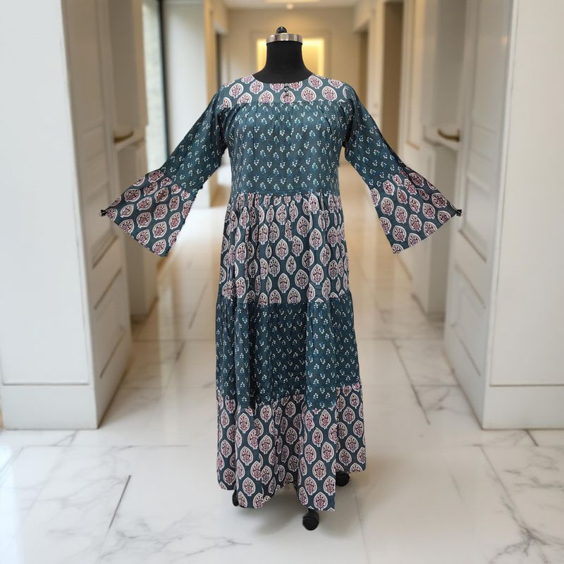 S/M Moon Printed Cotton Dress 57" Long Jalabiya