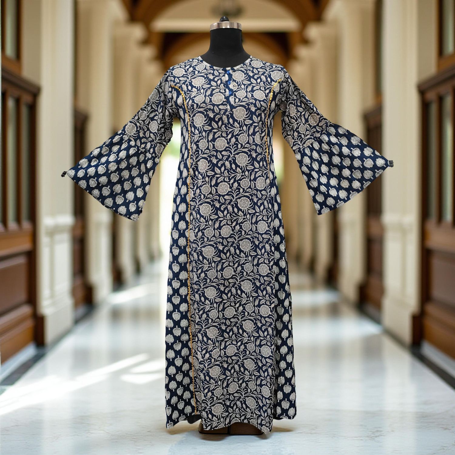 10-11 Year Marry Printed Cotton Girls Dress 46" Long Jalabiya