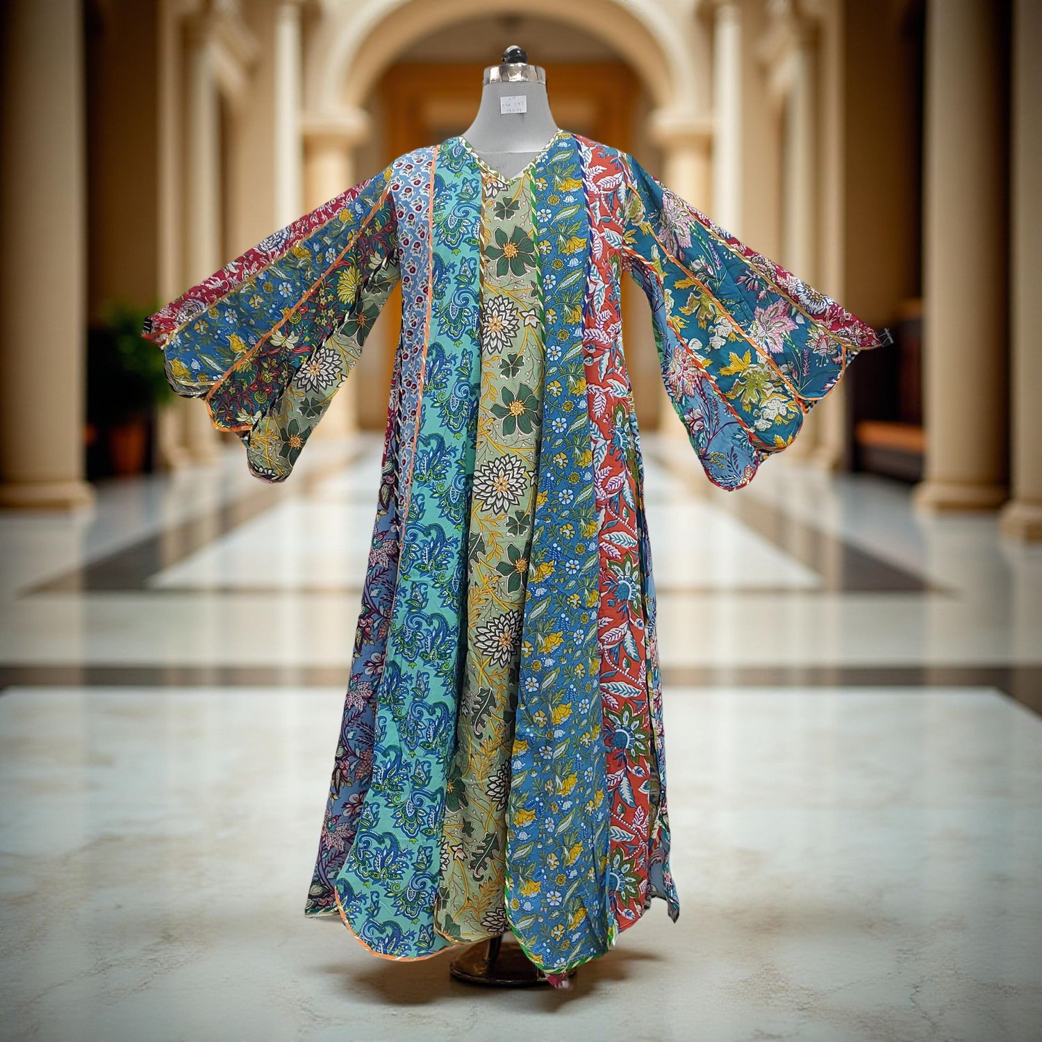 S/M Meher Multi Printed Cotton Dress 57" Long Jalabiya