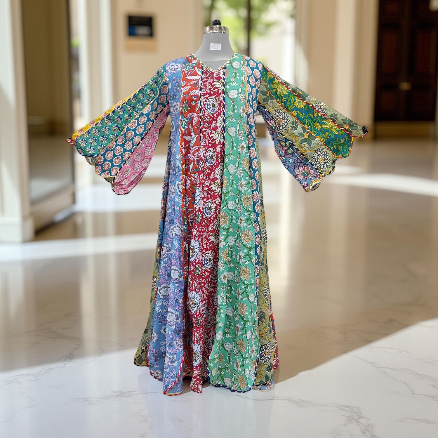 S/M Meher Multi Printed Cotton Dress 57" Long Jalabiya